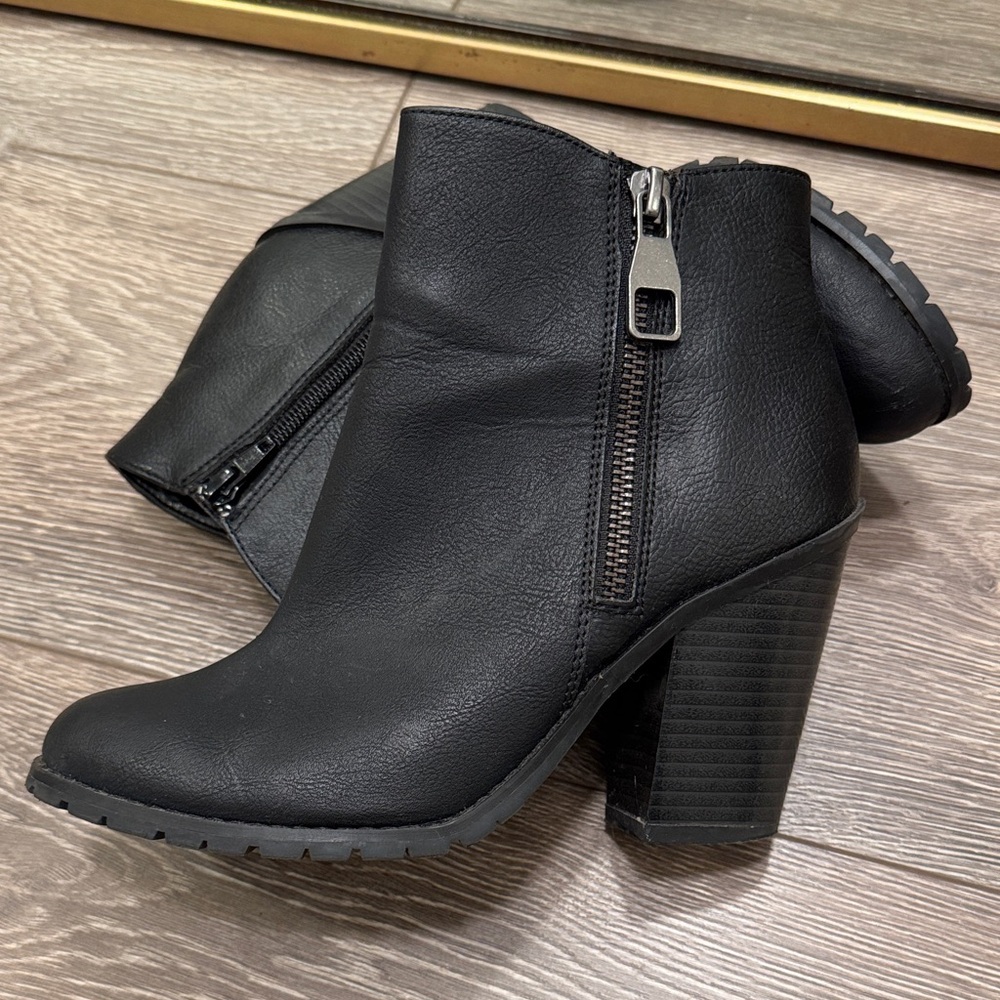 Call It Spring Black Faux Leather Ankle Booties with Block Heel